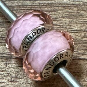 Preowned Pandora Set of 2 Charms -  Fascinating Pink Murano Glass